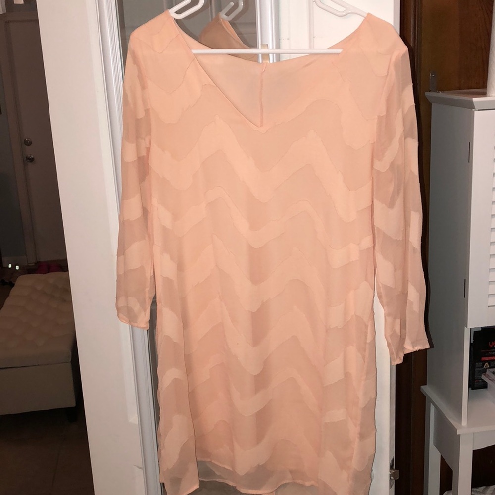 Flowy Pink Chevron Quarter Sleeve Dress